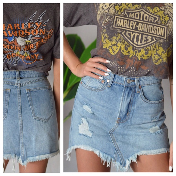 Distressed Denim Mini Skirt - Picture 2 of 4